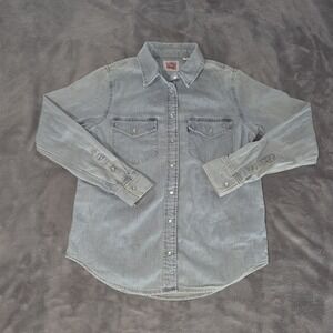 Levis Shirt Womens XS Western Pearl Snap Denim Long Sleeve‎ Cowgirl Rodeo Rock